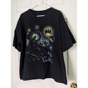 Batman Gotham City Bat Signal Van Gogh Starry Night Style T-Shirt Mens 2XL Black